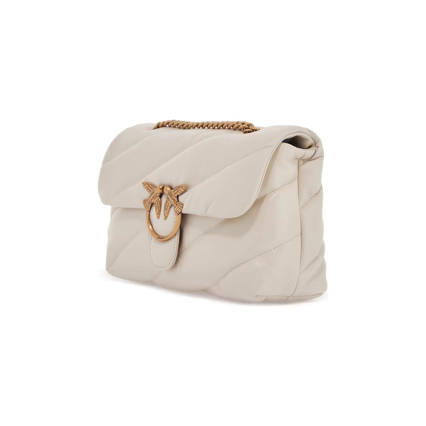 Pinko white silk leather shoulder bag with golden chain Handbag Pinko