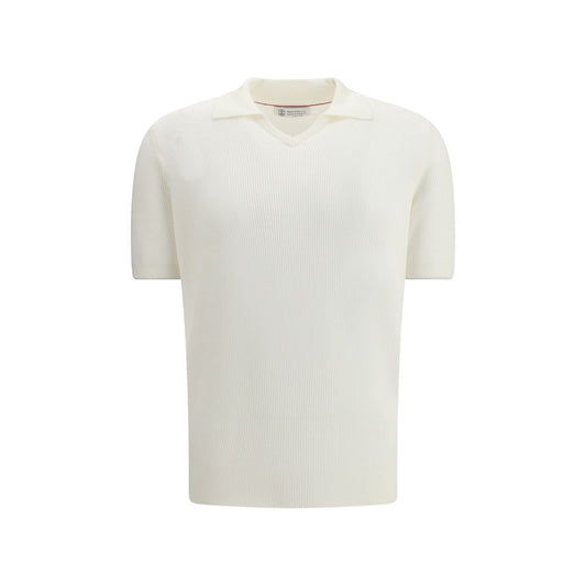 Brunello Cucinelli White Cotton Polo Shirt 1728,72470364320,Brunello Cucinelli,Clothing,IT54 | XXL,Men,New with tags,Polo Shirts - T-Shirts - Clothing,T-Shirts - Clothing,White