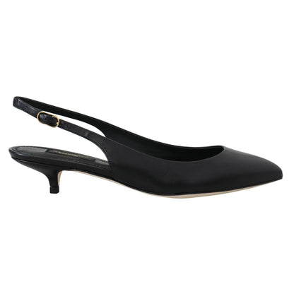 Dolce & Gabbana Black Leather Slingbacks Heels Pumps Shoes