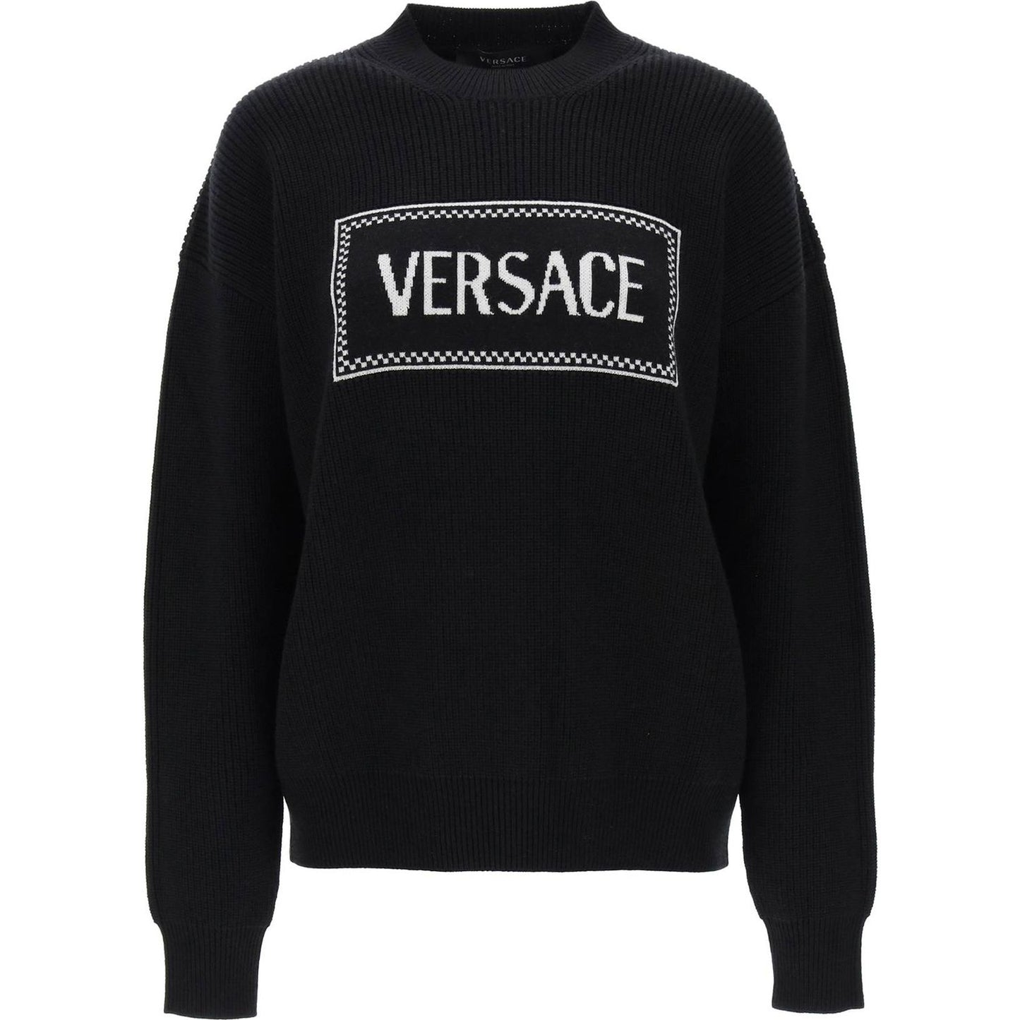 Versace crew-neck sweater with logo inlay Knitwear Versace