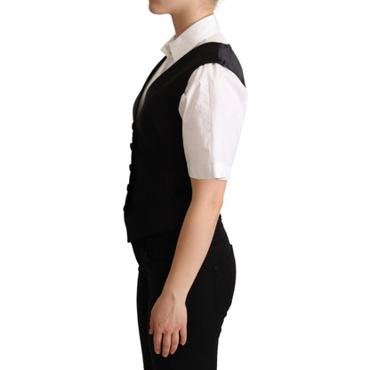 Dolce & Gabbana Solid Black Silk Sleeveless Waistcoat Vest Top