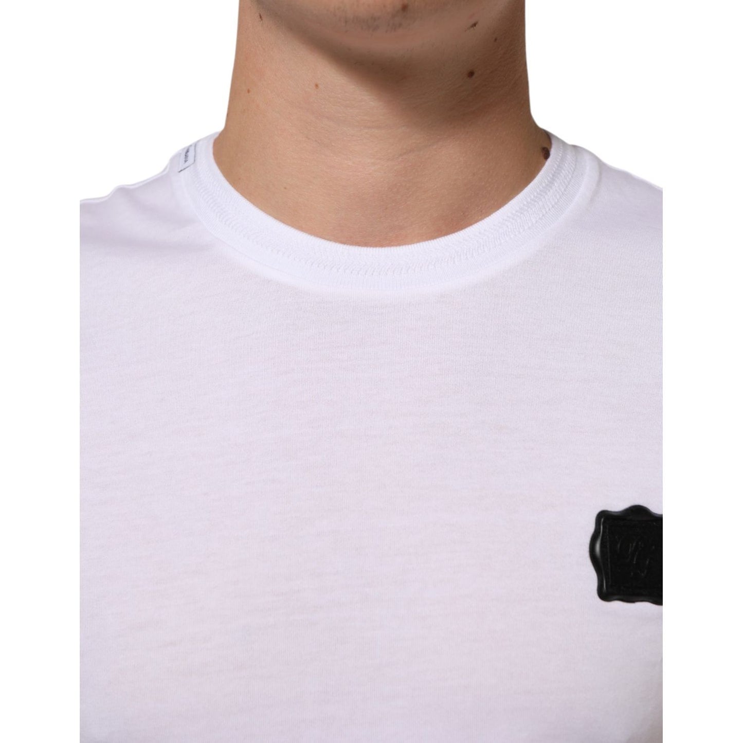 Dolce & Gabbana White Logo Patch Cotton Crew Neck T-shirt