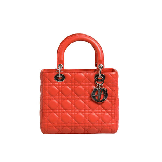 Christian Dior Orange Cannage Lambskin Leather Lady Dior Bag