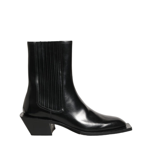 Dolce & Gabbana Black Leather Chelsea Mid Calf Boots Shoes