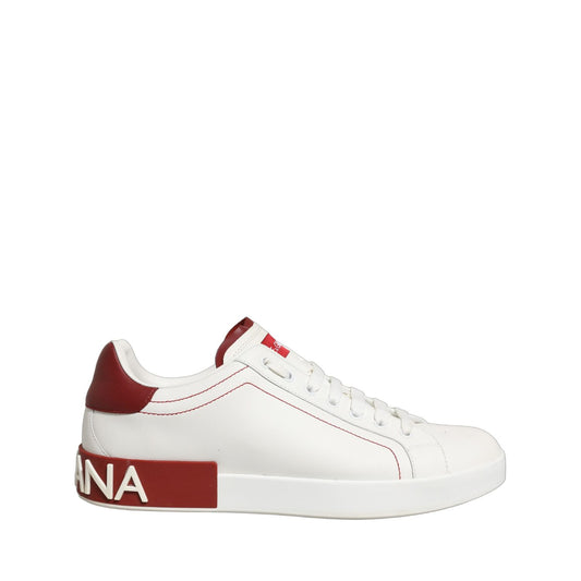 Dolce & Gabbana White Red Leather Lace Up Sneakers Shoes