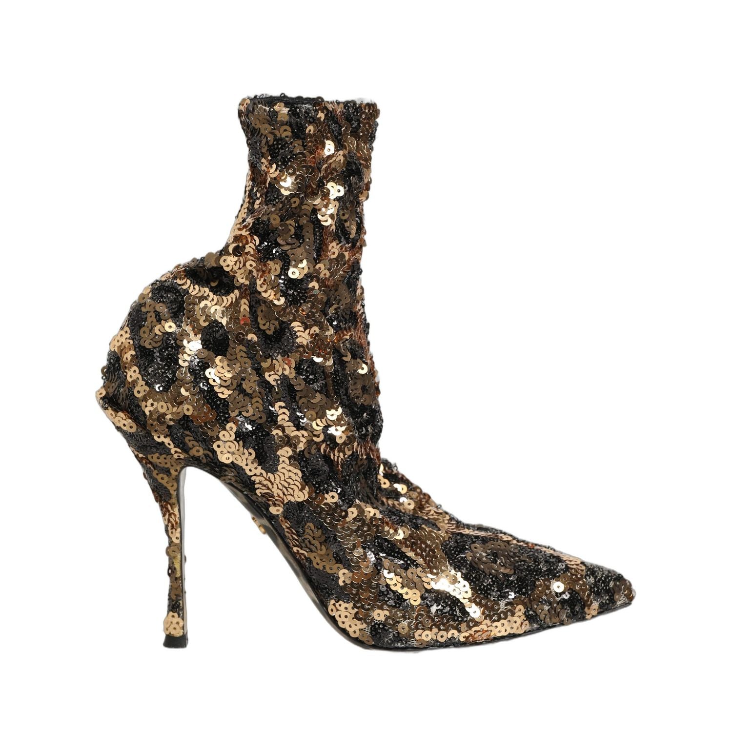 Dolce & Gabbana Gold Leopard Sequin Sock Ankle Boots Shoes