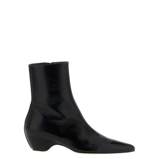 Khaite Black Calfskin Ankle Boots
