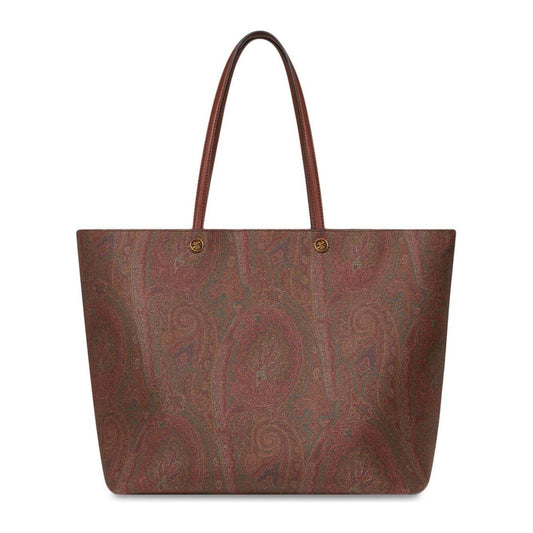 Etro brown calf leather paisley print Tote Bag Shopper Etro