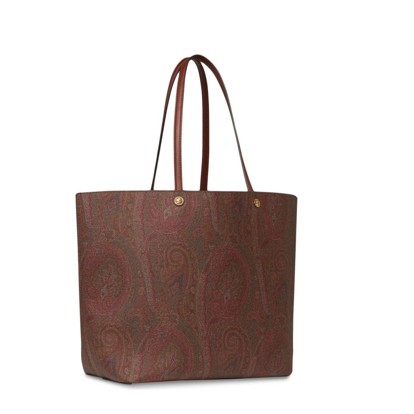 Etro brown calf leather paisley print Tote Bag Shopper Etro