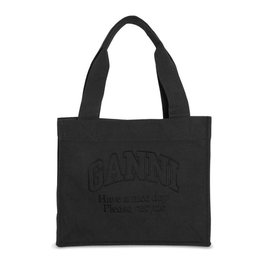 GANNI black recycled cotton Shopper Bag Shopper Ganni