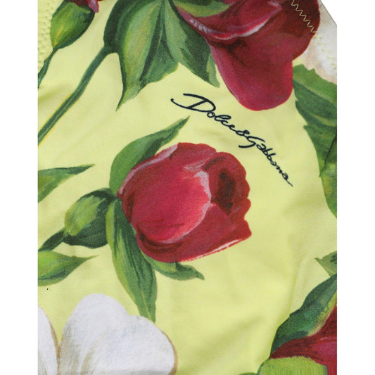Dolce & Gabbana Yellow Floral Print Nylon Beachwear Bikini Bottom