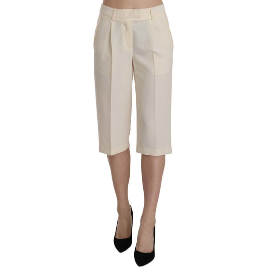 Silvian Heach Cream Mid Waist Cotton Straight Cropped Pants 1728,67345645728,Clothing,Cropped Pants - Pants - Clothing,Green,IT40|S,Jeans & Pants - Women - Clothing,Knee Length - Shorts - Clothing,Material: 100% Cotton,New with tags,Pants - Clothing,Short