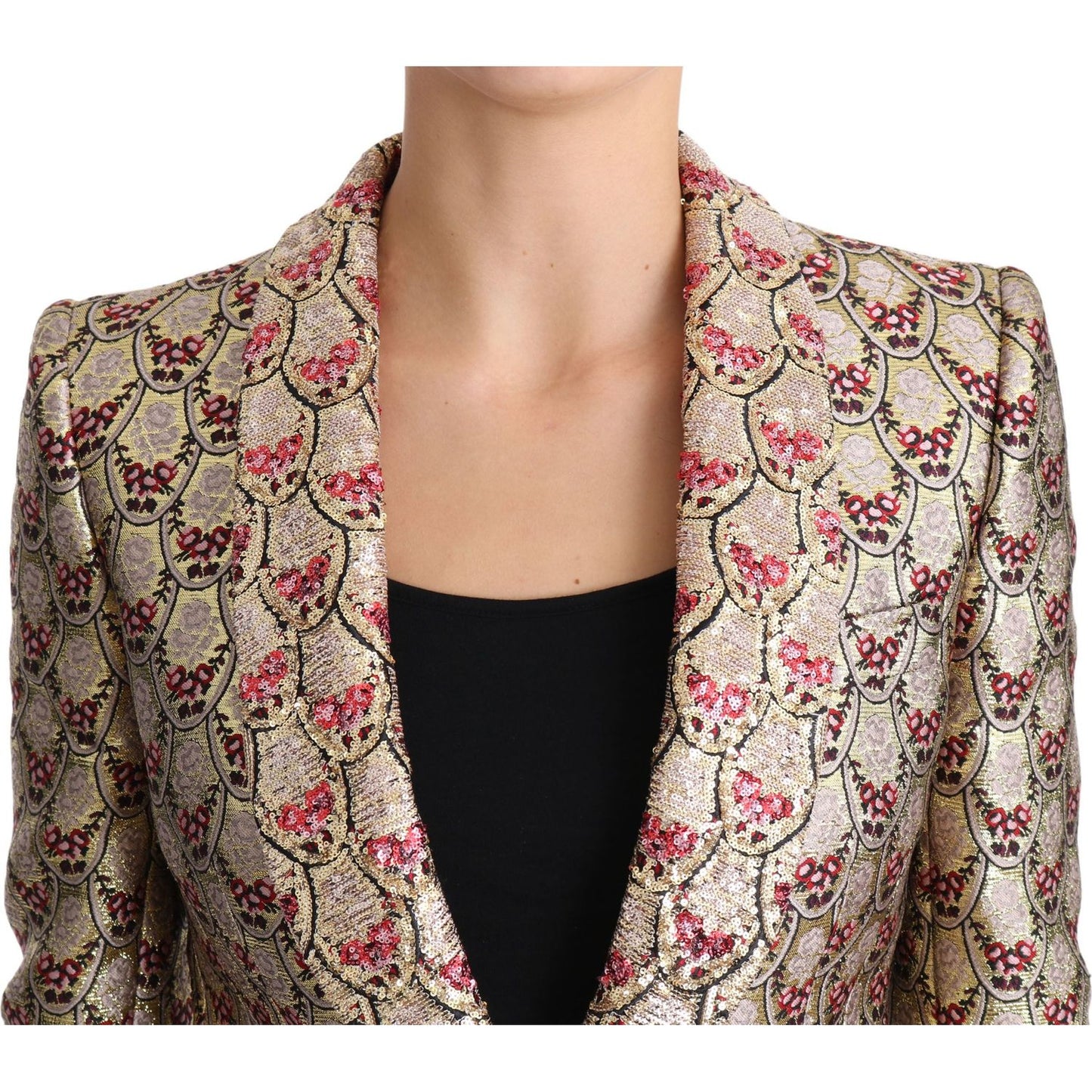 Dolce & Gabbana Glittering Gold Floral Sequined Blazer Jacket Coats & Jackets Dolce & Gabbana