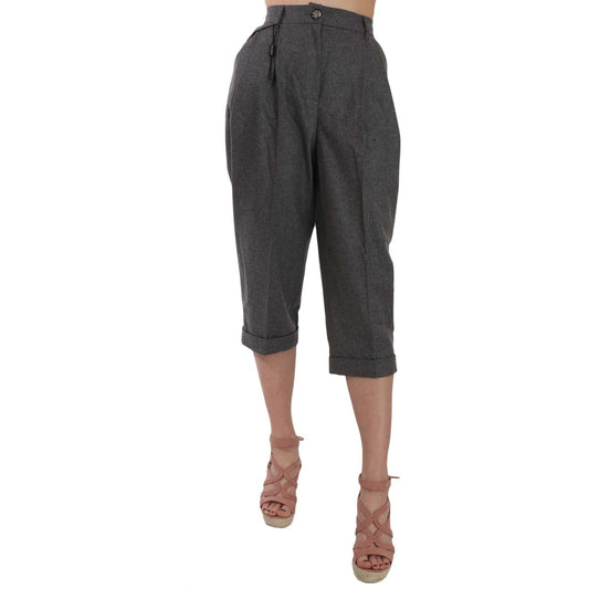Dolce & Gabbana Wool Cropped Trouser Pleated Pant 1728,67345645728,Clothing,Cropped Pants - Pants - Clothing,Dolce & Gabbana,Gray,IT36|XXS,IT44|L,Jeans & Pants - Women - Clothing,Knee Length - Shorts - Clothing,Material: 90% Virgin Wool 10% Cashmere,New w