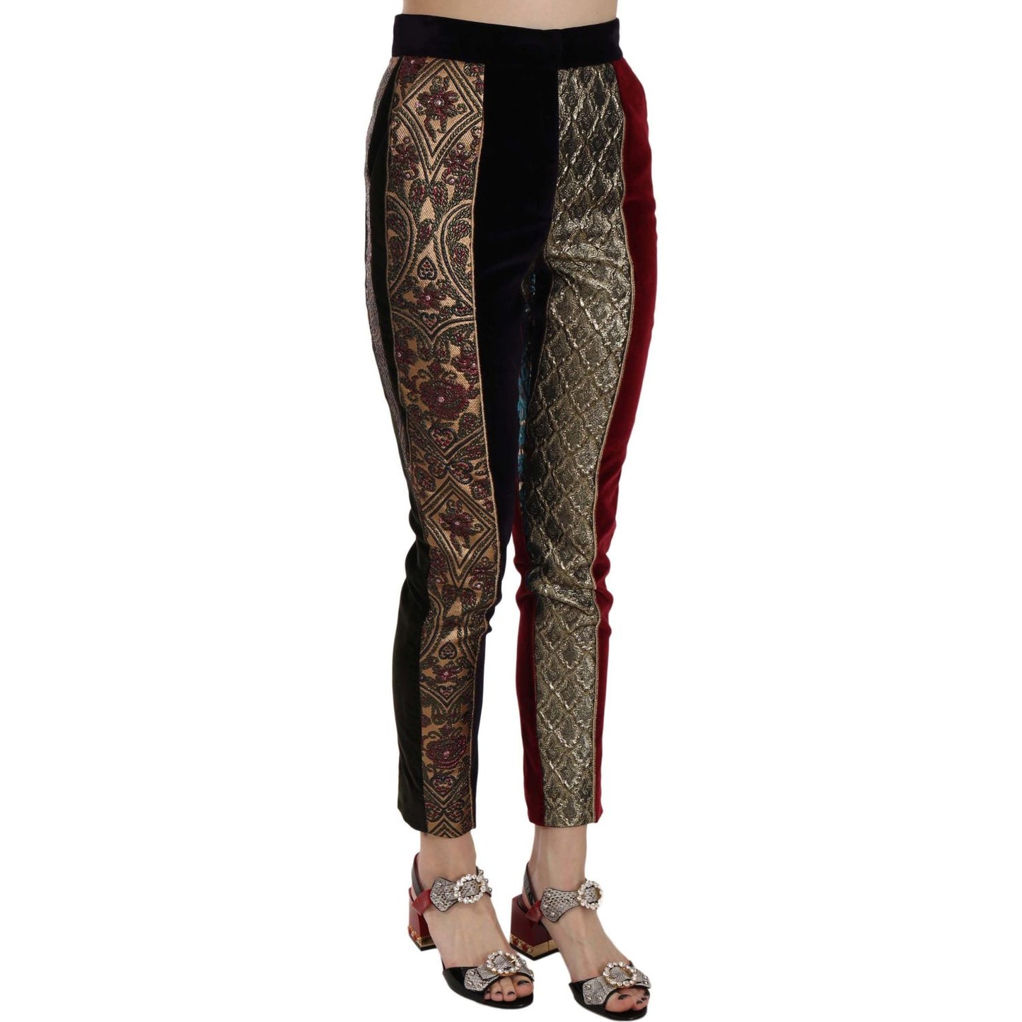 Dolce & Gabbana Multicolor Jacquard Cropped Tapered Pants 1728,67345645728,Clothing,Cropped Pants - Pants - Clothing,Dolce & Gabbana,IT38|XS,Jeans & Pants - Women - Clothing,Material: 45% Cotton 25% Polyester 10% Nylon 5% Elastane 5% Silk 5% Metallized Fi