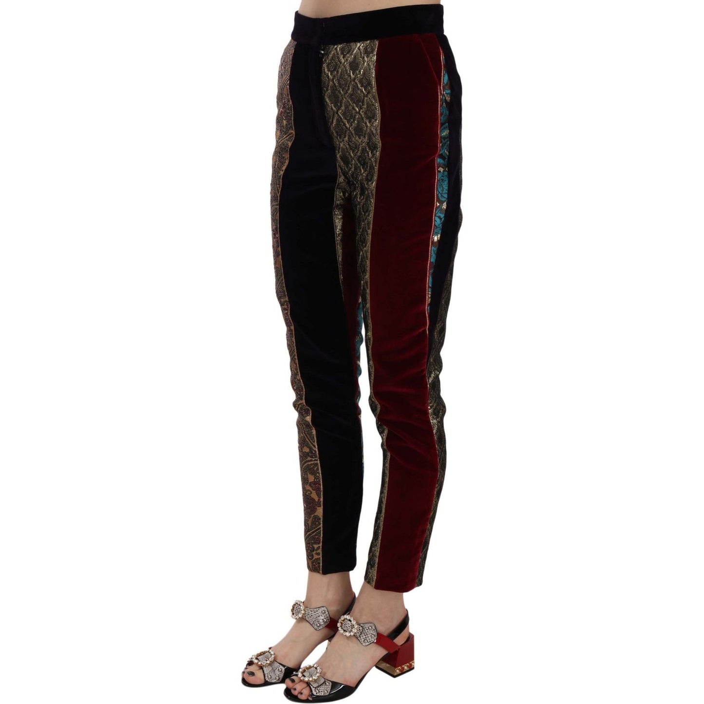 Dolce & Gabbana Multicolor Jacquard Cropped Tapered Pants 1728,67345645728,Clothing,Cropped Pants - Pants - Clothing,Dolce & Gabbana,IT38|XS,Jeans & Pants - Women - Clothing,Material: 45% Cotton 25% Polyester 10% Nylon 5% Elastane 5% Silk 5% Metallized Fi