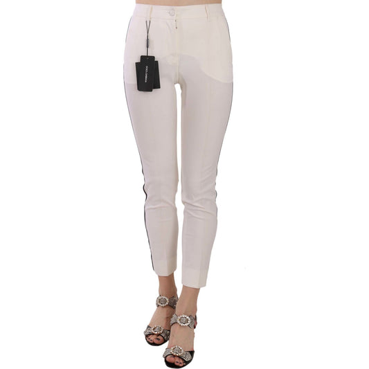 Dolce & Gabbana White Side Stripe Cropped Skinny Pants 1728,67345645728,Clothing,Cropped Pants - Pants - Clothing,Dolce & Gabbana,IT36|XXS,Jeans & Pants - Women - Clothing,Material: 83% Virgin Wool 10% Silk 5% Nylon 2% Elastane,New with tags,Pants - Cloth