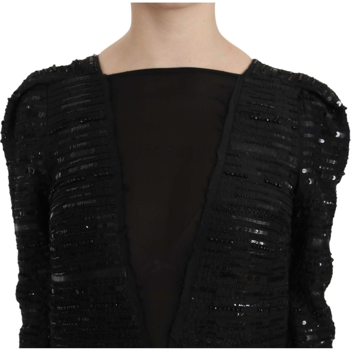 John Richmond Black Silk Full Length Sequined Gown Dress