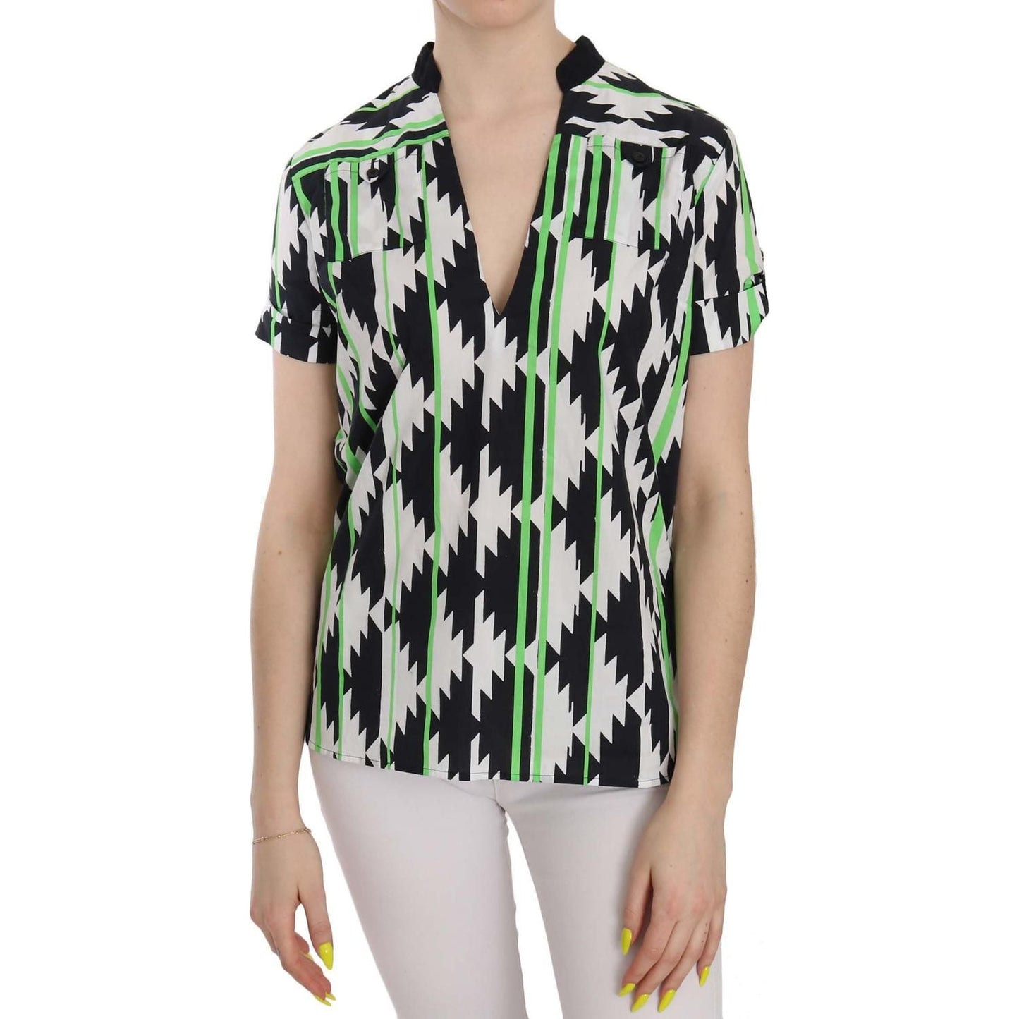 Costume National Multi Color Plunging Top Blouse 1728,67345645728,Clothing,Costume National,IT40|S,Material: Polyester,Multicolor,New with tags,T-Shirts - Clothing,T-Shirts - T-Shirts - Clothing,Tops & T-Shirts - Women - Clothing,Women,Women - Clothing