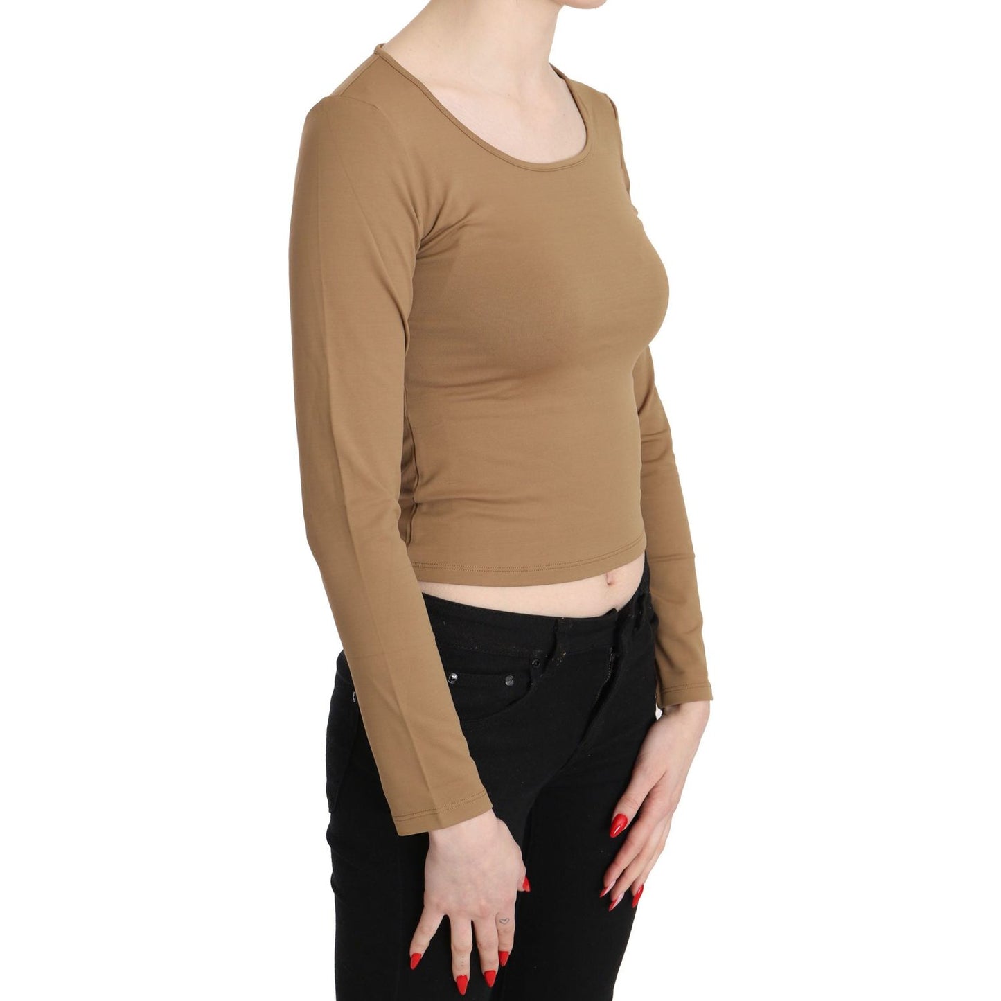 GF Ferre Elegant Brown Long Sleeve Cropped Top GF Ferre