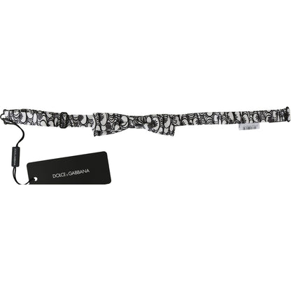 Dolce & Gabbana White Pattern Silk Adjustable Neck Papillon Tie Bow Tie