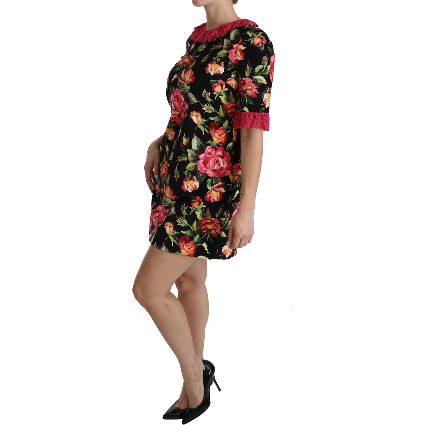 Dolce & Gabbana Floral Pink Lace A-Line Shift Mini Dress