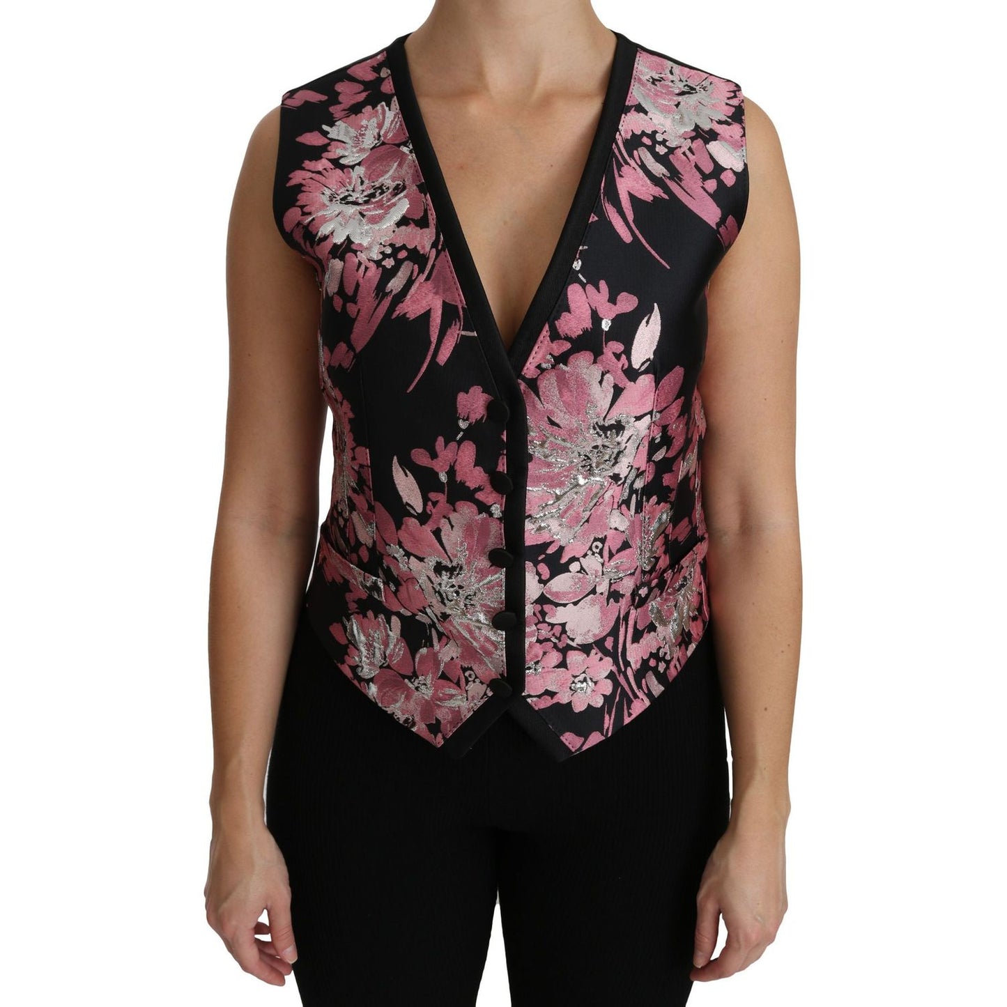 Dolce & Gabbana Elegant Floral Brocade Plunging Vest Top Dolce & Gabbana