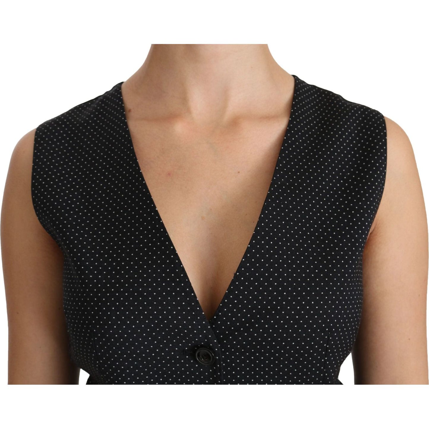 Dolce & Gabbana Chic Black Dotted Wool Blend Sleeveless Vest Dolce & Gabbana