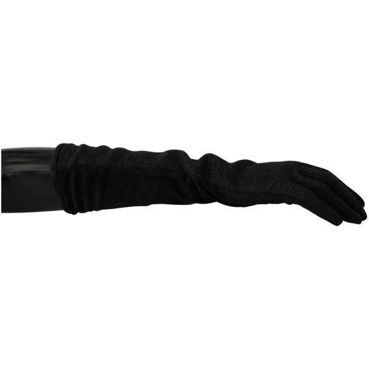 Dolce & Gabbana Black Gray Mid Arm Length Mittens Wool Gloves