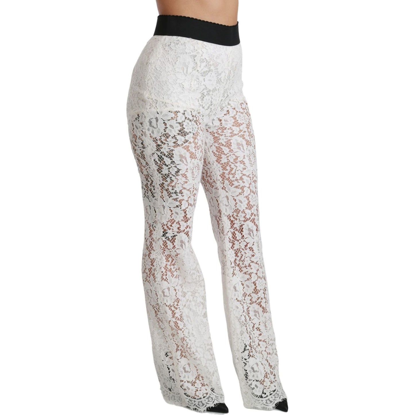 Dolce & Gabbana Elegant White Lace High Waist Pants Dolce & Gabbana