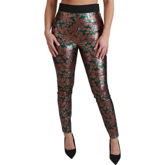 Dolce & Gabbana Elegant Bronze Leaf Metallic Trousers Dolce & Gabbana