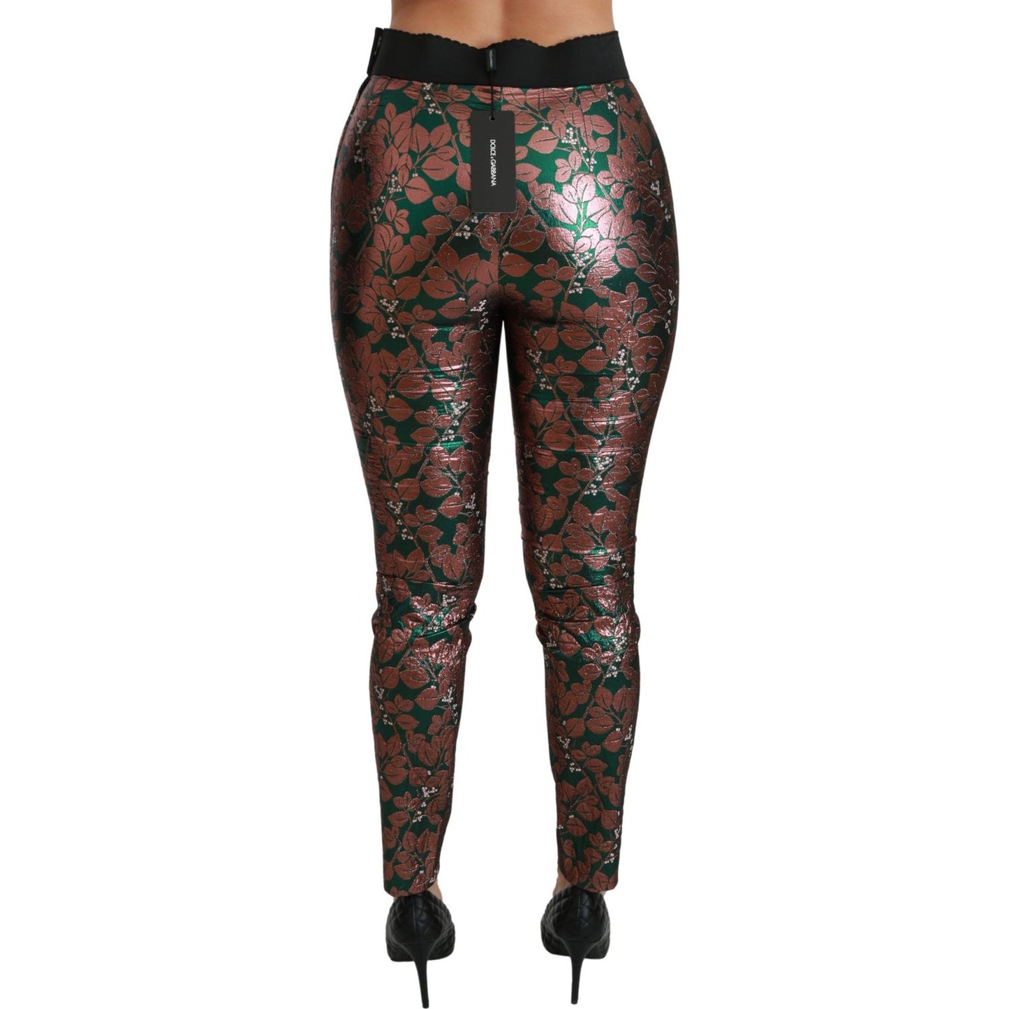 Dolce & Gabbana Elegant Bronze Leaf Metallic Trousers Dolce & Gabbana