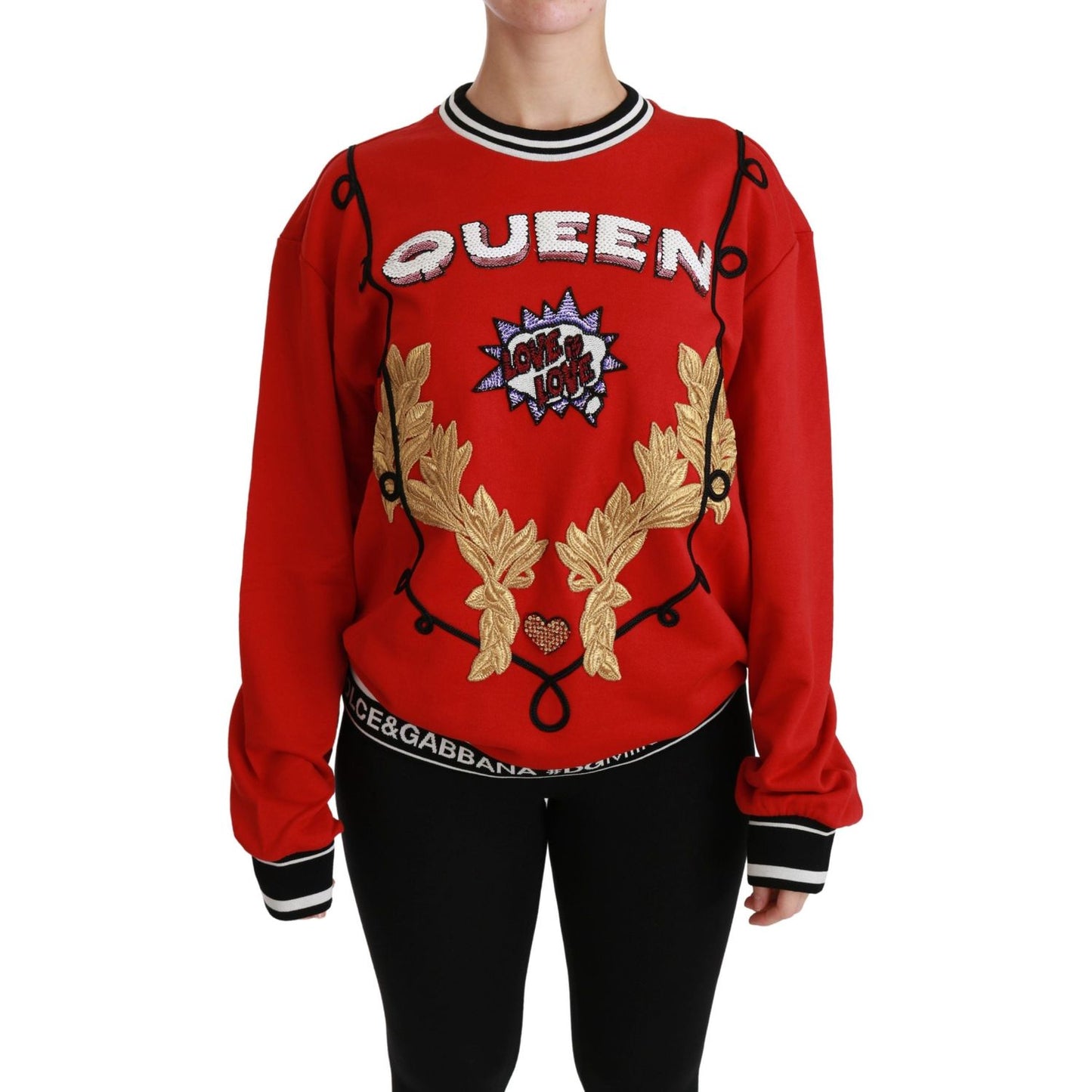 Dolce & Gabbana Radiant Red Sequined Crew Neck Sweater Dolce & Gabbana