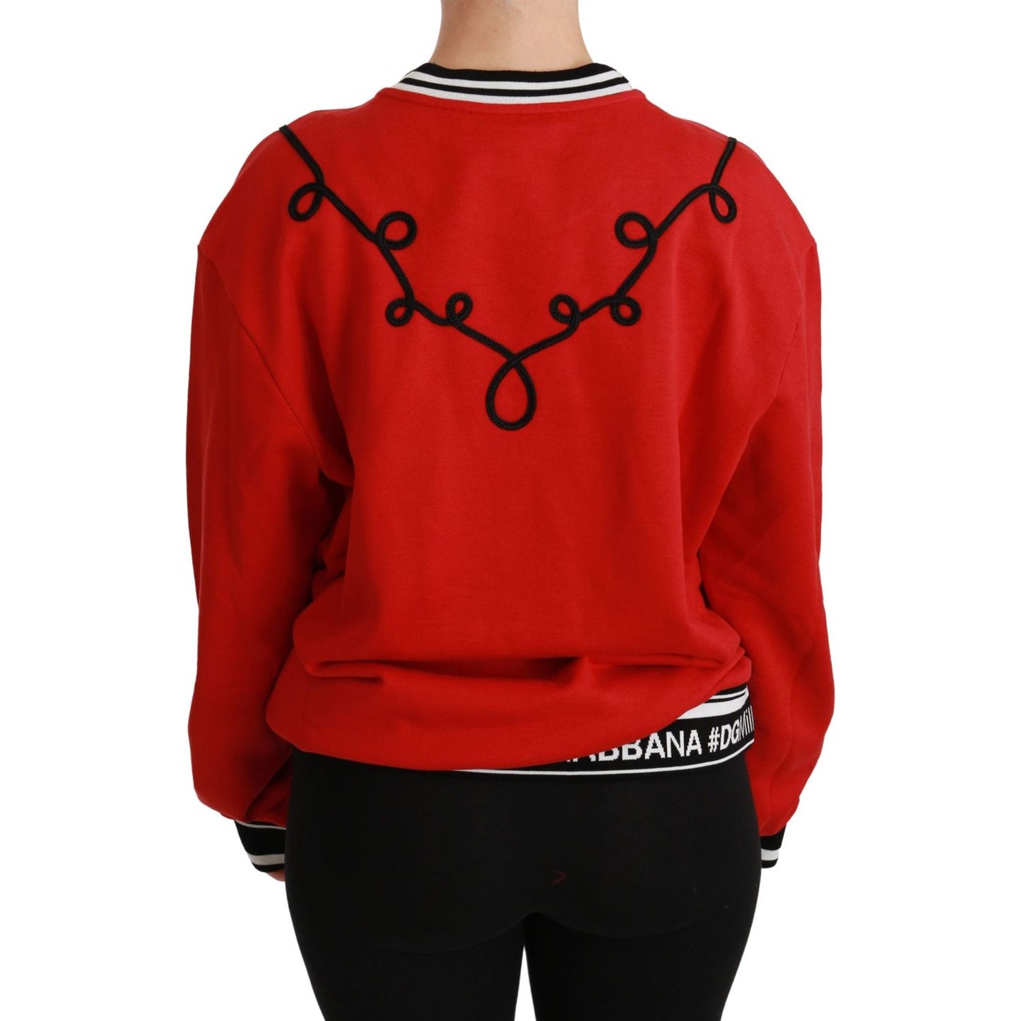 Dolce & Gabbana Radiant Red Sequined Crew Neck Sweater Dolce & Gabbana