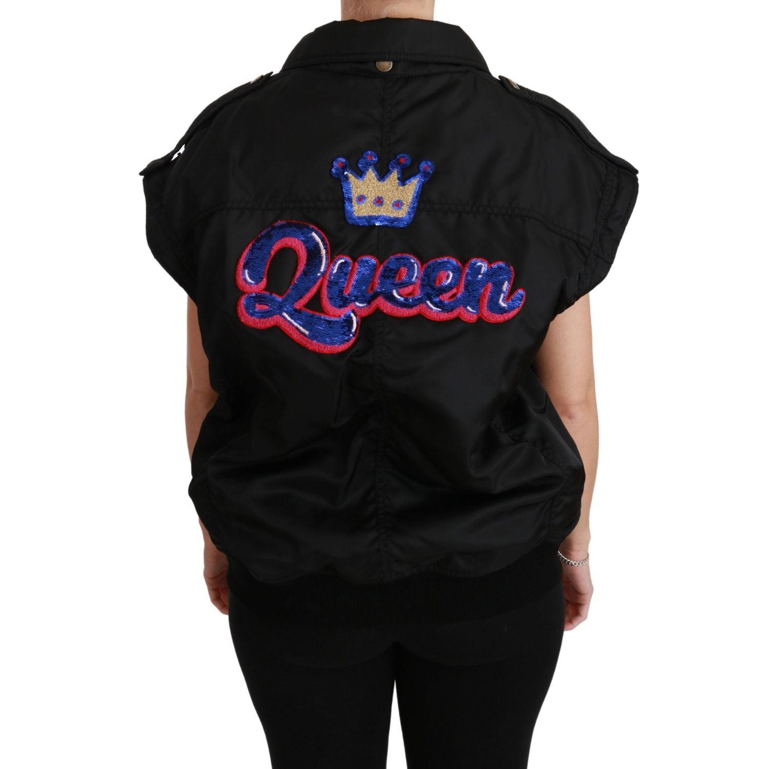 Dolce & Gabbana Black Queen Crown Sequined Bomber Jacket