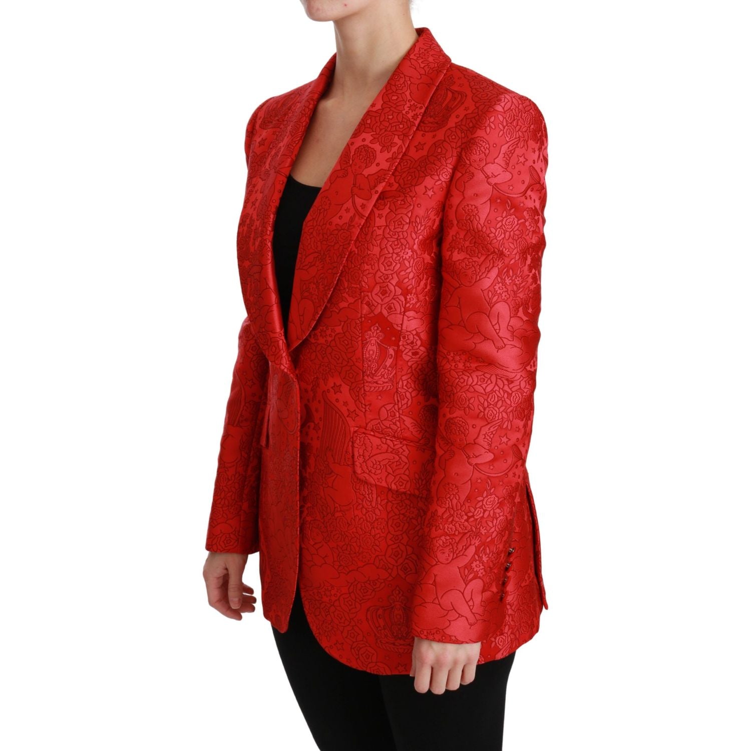 Dolce & Gabbana Red Floral Angel Blazer Coat Jacket