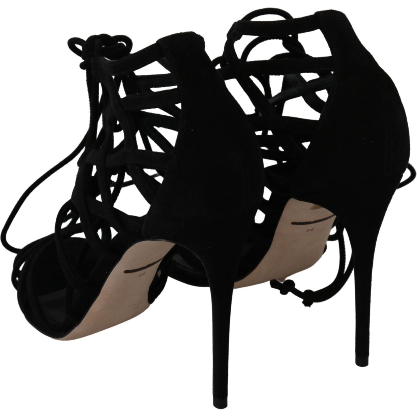 Dolce & Gabbana Elegant Black Suede Stiletto Ankle Strap Sandals Heeled Sandals Dolce & Gabbana