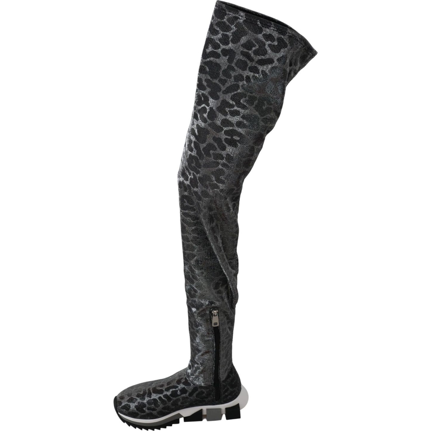 Dolce & Gabbana Gray Leopard High Top Sneakers Booties Shoes 1728,67345645728,Boots - Shoes,Boots - Women - Shoes,Dolce & Gabbana,EU35/US4.5,Flat - Boots - Shoes,Gray,Material: 70% Nylon 20% Polystyrene 10% Spandex,New with tags,Over The Knee - Boots - Sh