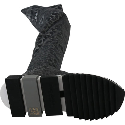 Dolce & Gabbana Gray Leopard High Top Sneakers Booties Shoes 1728,67345645728,Boots - Shoes,Boots - Women - Shoes,Dolce & Gabbana,EU35/US4.5,Flat - Boots - Shoes,Gray,Material: 70% Nylon 20% Polystyrene 10% Spandex,New with tags,Over The Knee - Boots - Sh