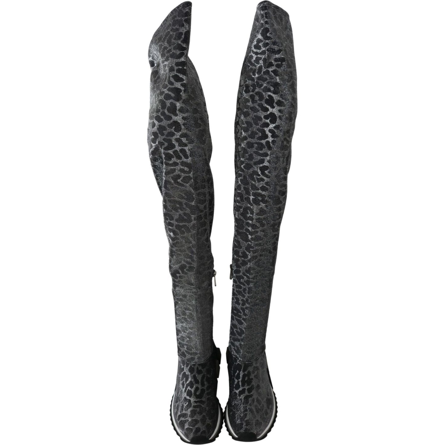Dolce & Gabbana Gray Leopard High Top Sneakers Booties Shoes 1728,67345645728,Boots - Shoes,Boots - Women - Shoes,Dolce & Gabbana,EU35/US4.5,Flat - Boots - Shoes,Gray,Material: 70% Nylon 20% Polystyrene 10% Spandex,New with tags,Over The Knee - Boots - Sh