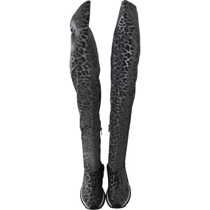 Dolce & Gabbana Gray Leopard High Top Sneakers Booties Shoes 1728,67345645728,Boots - Shoes,Boots - Women - Shoes,Dolce & Gabbana,EU35/US4.5,Flat - Boots - Shoes,Gray,Material: 70% Nylon 20% Polystyrene 10% Spandex,New with tags,Over The Knee - Boots - Sh