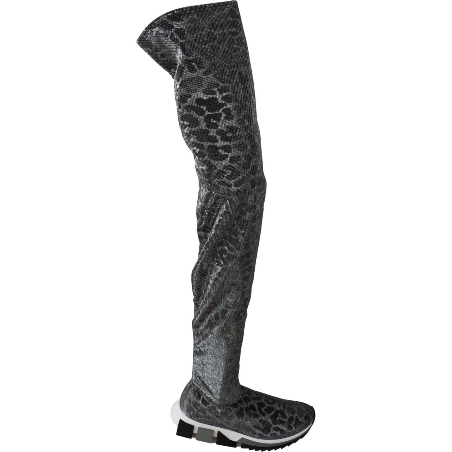 Dolce & Gabbana Gray Leopard High Top Sneakers Booties Shoes 1728,67345645728,Boots - Shoes,Boots - Women - Shoes,Dolce & Gabbana,EU35/US4.5,Flat - Boots - Shoes,Gray,Material: 70% Nylon 20% Polystyrene 10% Spandex,New with tags,Over The Knee - Boots - Sh