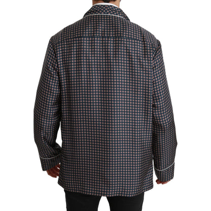 Dolce & Gabbana Navy Blue Patterned Double Breasted Coat Jacket 1728,67345645728,Blue,Clothing,Coats - Jackets & Coats - Clothing,Dolce & Gabbana,IT4 | L,Jackets & Coats - Clothing,Jackets - Men - Clothing,Material: 100% Silk,Men,Men - Clothing,New with t