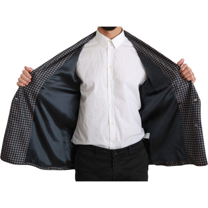 Dolce & Gabbana Navy Blue Patterned Double Breasted Coat Jacket 1728,67345645728,Blue,Clothing,Coats - Jackets & Coats - Clothing,Dolce & Gabbana,IT4 | L,Jackets & Coats - Clothing,Jackets - Men - Clothing,Material: 100% Silk,Men,Men - Clothing,New with t