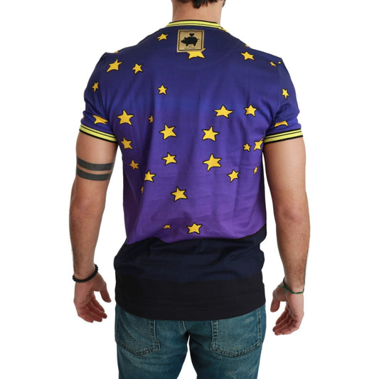 Dolce & Gabbana Purple Cotton Round Neck T-Shirt with Pig Motif Dolce & Gabbana