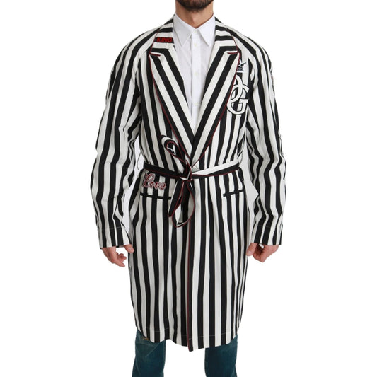 Dolce & Gabbana Black Coat Nightgown White Cotton Robe 1728,67345645728,Black/White,Clothing,Dolce & Gabbana,IT46 | S,Material: 100% Cotton,Men,Men - Clothing,New with tags,Nightgowns - Sleepwear - Clothing,Robes - Sleepwear - Clothing,Sleepwear - Clothin