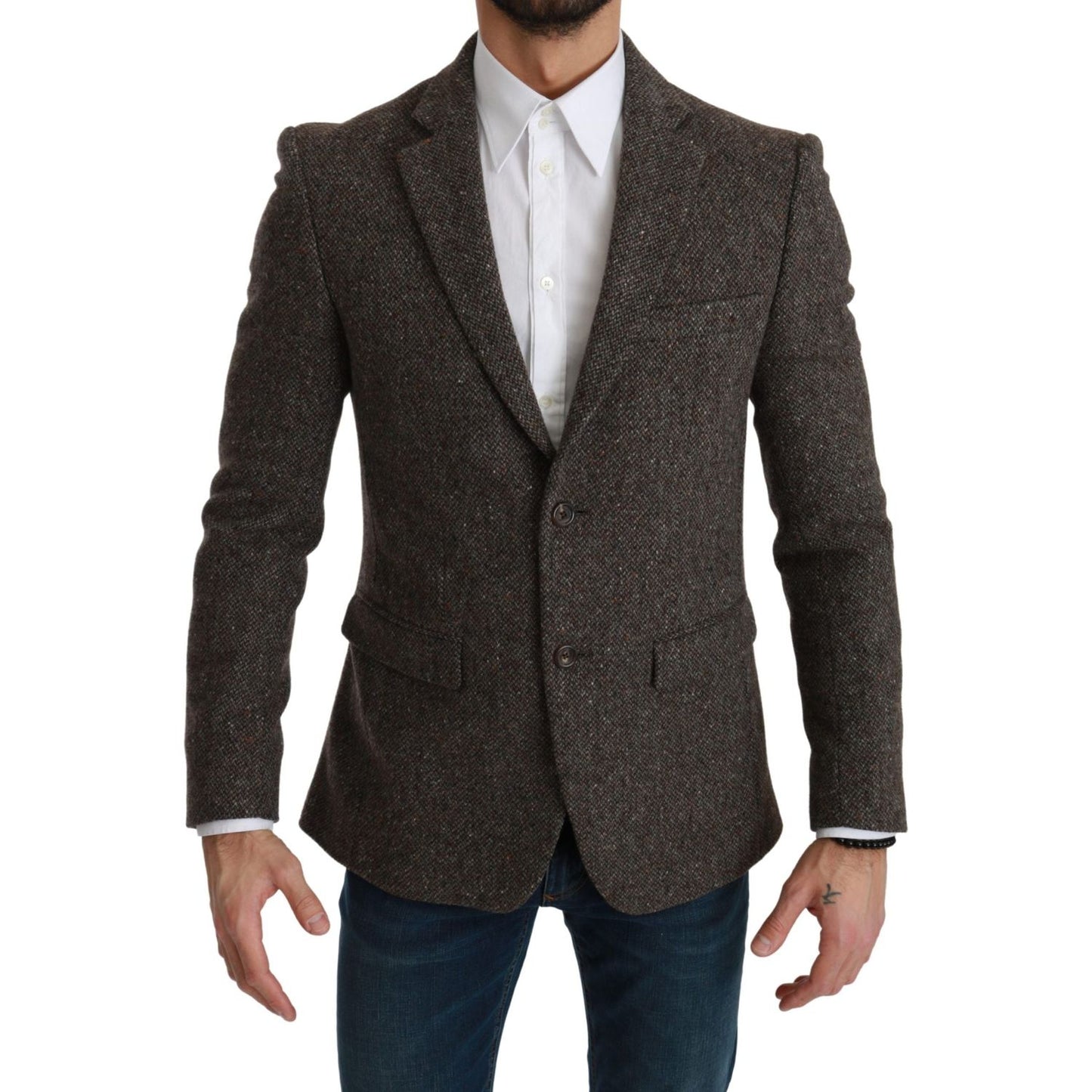 Dolce & Gabbana Elegant Brown Slim Fit Wool Blend Blazer Dolce & Gabbana