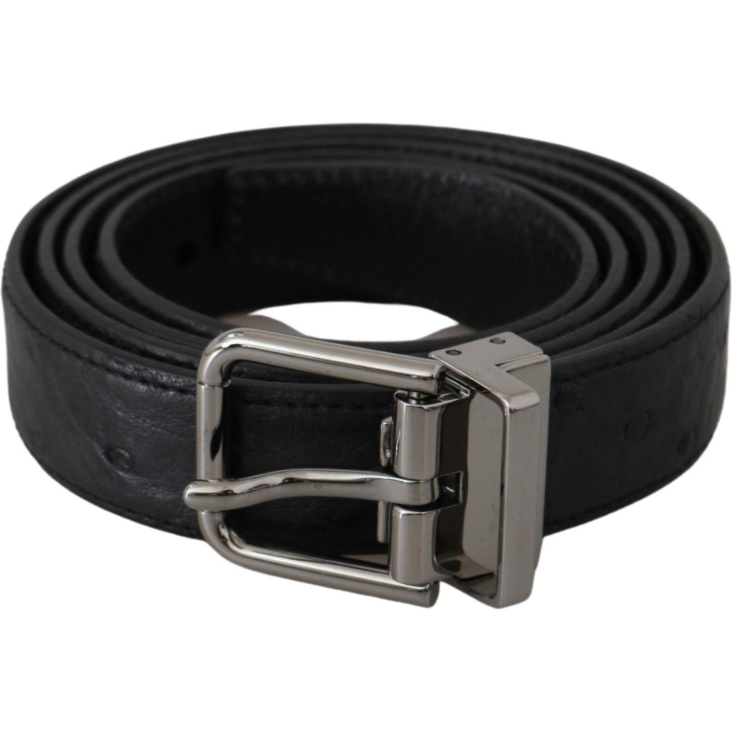 Dolce & Gabbana Black Exotic Skin Pattern Silver Buckle Belt