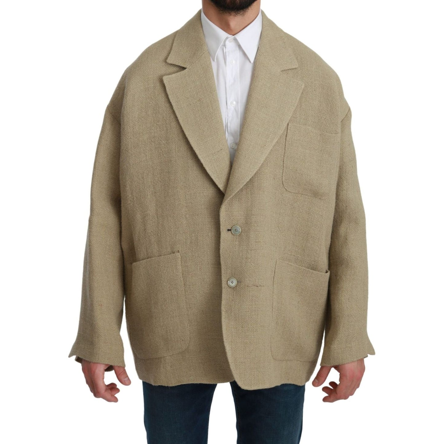 Dolce & Gabbana Chic Beige Jute Single-Breasted Blazer Dolce & Gabbana