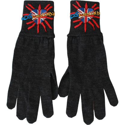 Dolce & Gabbana Gray #DGLovesLondon Embroidered Wool Gloves